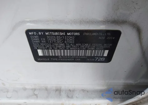 2015 Mitsubishi Mirage De/Rf from USA, damaged, VIN ML32A3HJ6FH034882